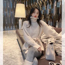 High neck long sleeve pullover sweater womens 2021 winter new Korean version of fashion inside and outside wearing temperament cardigan