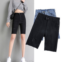Short little subdenim 50% pants female spring summer thin high waist shorts black display slim fit pants straight slim fit riding pants