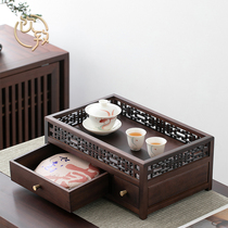 Drink to solid wood desktop rack drawer walnut Puer tea cake storage box tray Chinese tea set wooden