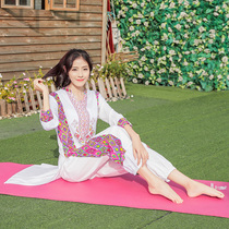 Indian yoga dress meditation costume classical Cymbidium cotton ethnic print shirt pants set thin spring and summer