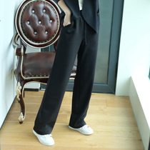 Da Feng Feng black hanging wide leg pants High waist loose casual pants Straight wild design pants womens spring and autumn