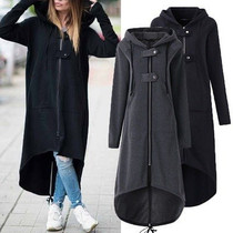 S-5XL hooded zipper long women's trench coat long coat