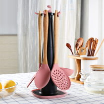 Kens Day Style Silicone Pan Scoop with non-stick pan scoop Scoop Kitchen High Temperature Resistant Wood Handle Shovels Soup Spoon Rice Spoon