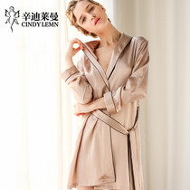 Cindys new Lyman long-sleeved nightgown female bathrobe mulberry silk heavy silk sexy home wear autumn and winter pajamas