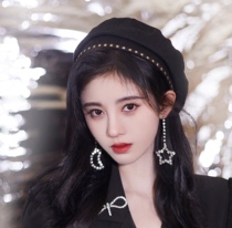 High-end Custom Thickened Berets Female Spring Stars RIVET BLACK PAINTER CAP SMALL FACE TYPE STARS HAT CHILDREN