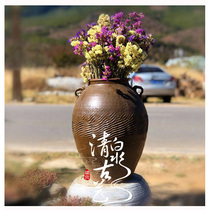 Pottery pot vase flower arrangement Zen flower machine retro Chinese countertop Vase decoration large floor-to-ceiling ceramic vase home