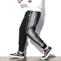 Autumn New striped sports pants mens trousers loose size plus fat casual pants Korean trend Harlan pair