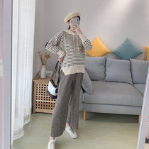 Early autumn pregnant womens suit autumn and winter wear small fragrant style knitted two-piece maternity clothing autumn suit fashion maternity pants