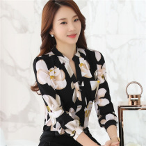 2021 summer new fashion Korean womens shirt fashion slim-fit top Han Fan Chao long-sleeved V-neck chiffon shirt