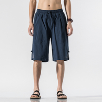 Five-point pants mens thin embroidery Chinese style loose straight middle pants summer half-size pants casual home shorts