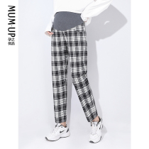 Pregnant women pants Spring and Autumn wear nine-point Plaid Haren pants large size casual autumn woolen pants autumn and winter