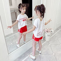 Girls  summer suit 2021 new childrens summer foreign style net red childrens clothing girls sports fashionable short-sleeved two pieces