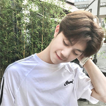 Mens medium wig Male short hair Korean version handsome female fluffy natural realistic real hair Long hair boys wig set