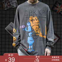 ins dark wind skateboard High Street clothes base shirt Spring and Autumn Tide brand graffiti personality loose bf long sleeve T-shirt men