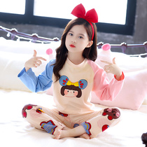 Girls  pajamas 2021 new childrens autumn pure cotton thin pullover home clothes medium and large virgin girl fashion suit