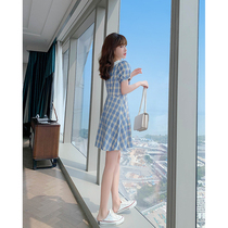 Summer dress 2021 new female Plaid thin French sweet women skirt summer small man A- line dress
