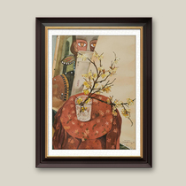 Shaw Qing red flower bloom open hand painted watercolor gift 57x42cm not framed