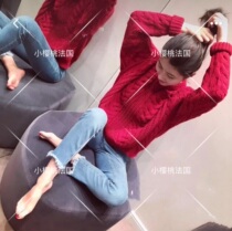 Cherry French maje autumn and winter literary style round neck twist knitted red sweater MAXIME