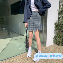 Commoner sauce original princess crown wild retro bm wind-plaid high waist thin A word slit skirt spring new
