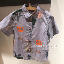 Brand childrens clothing boys short-sleeved shirts 2022 new childrens printing lapel girls fashionable foreign style tops