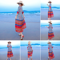 Hainan Sanya seaside holiday dress women 2021 new summer Bohemia print chiffon beach dress Thailand