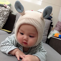 2019 autumn and winter new childrens hat sleeve head plus velvet outdoor warm knitted hat baby ear wool hat