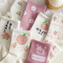 Peach socks summer thin female Korean version of the tube Japanese cute college style womens socks white ins tide stockings