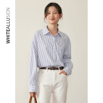Striped Shirt Woman New 2022 Early autumn design Sensation Little Crowblouse Professional Casual Loose 100 Hitch Long Sleeve Shirt