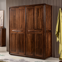 Solid wood wardrobe Full solid wood four-door storage cabinet bedroom furniture assembly modern Nordic black walnut wardrobe