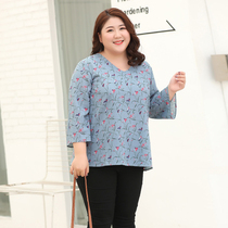 Q suitable for fat mothers clothes extra large size chiffon shirt female fat mm200 kg loose belly belly half sleeve floral fat