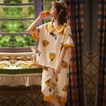 Pajamas Woman Summer Pure Cotton Short Sleeves Seven Pants Two Sets Nets Red Cute Little Yellow Duck Lady Princess Windhousedress