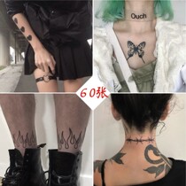 60 dark black tattoo stickers waterproof female lasting ins wrist finger letter wind net red butterfly flame permanent