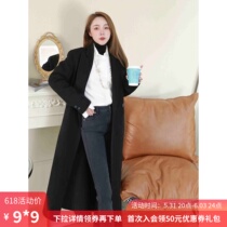 100 wool black loose outline shaped long fur coat female winter new double face great coat
