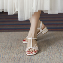 Sandshoes Women Summer 2022 New Internet Red Temperament Fairy Wind Fashion Rough Heel Cingulum Roman Shoe Woman