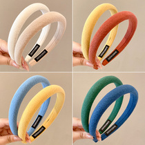 Hair Hoop Retro Port Wind Lady High-end South Korea Card Issuing Sponge High Cranial Top Rear Brain Spoon Superior Color Pure Color Wide Side