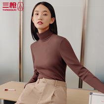 Three gun high collar base shirt female autumn long sleeve T-shirt densely cotton two lapels women autumn clothes warm coat winter 22628