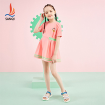 Sanqi childrens swimming dress split girl cute short sleeve conjoined quick-drying Middle School Primary School training swimming set