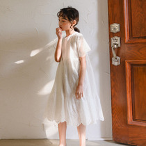 Girls dress dress Long dress for summer Fashion foreign air children white hollowed-out princess dresses Korean version of little girl fairy dress