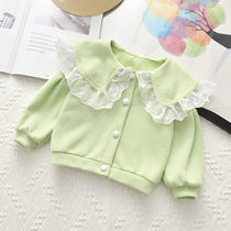 Girls coat Autumn New style lace doll collar button cardigan thin sweater infant soft spring autumn clothes