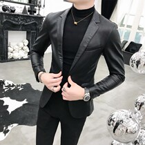 Europe station autumn new leather mens Korean version slim fashion handsome youth leather jacket British casual small suit