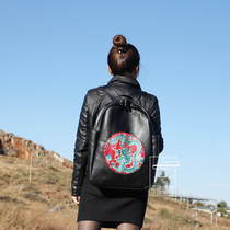  Cloud decoration totem original design shoulder womens bag new national style handmade old embroidery Tuanlong leather portable backpack