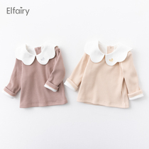 Elfairy baby beating undershirt doll collar T-shirt pure cotton baby long sleeve bottom clothes girl child spring and autumn dress foreign air