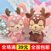 Cake Ornament Sitting Pink Deer Childrens Birthday Cake Ornament Cartoon Cute Brown Sika Deer Decoration