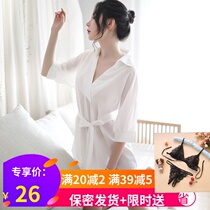Sexy Sleepwear Autumn Boyfriend Wind White Shirt Woman Big Code Ice Silk White House Dress Lace Long Sleeve Sleeping Dress Spring Autumn