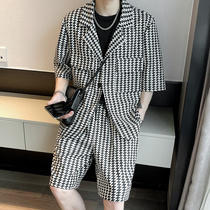 Summer short sleeve shorts Western suit a suit of youth striped casual half sleeve suit ruffling handsome personality two sets of mens clothing