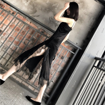 Feminine velvet pajamas suspenders side slit temptation long skirt skin-friendly and comfortable home service suit can be worn outside large size