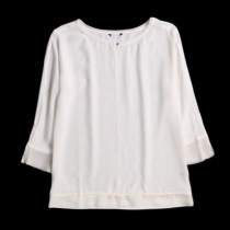 C 241 Basic Silk Twin Creep White T - shirt summer new collar loose seven - point sleeves and summer dress