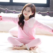 Childrens cotton pajamas Girls spring and autumn cute cartoon home clothes Medium and large virgin girl long-sleeved air conditioning suit suit