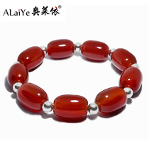 Red Natural Agate Six Words Barrel Beads Accessories Pure Silver Bracelet Women Crystal Lovers Personality Hand Strings Male Lettering Jewellery