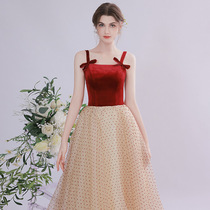 Toast to the bride 2022 Summer new bridal Temperament Sling Velvet Engagement Dress Back Door Normally Wear